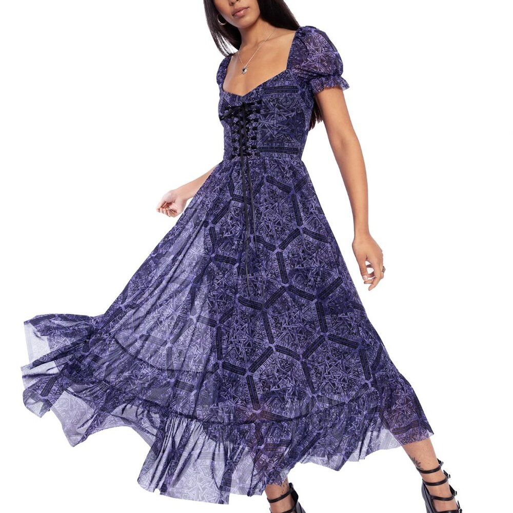 Blackmilk Sheer Corseted Midaxi Dress As Above So Below purple Alchemy XS NWT